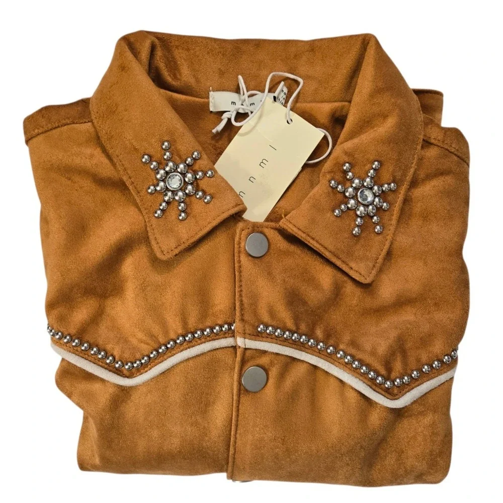 MNML Suede Collared Jacket Mens Size Medium Studded Pipping Yokes  NEW